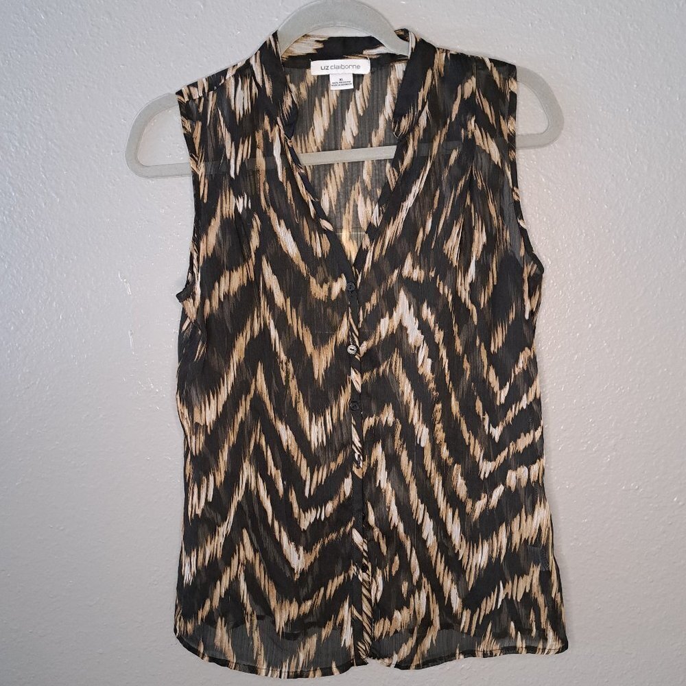Liz Claiborne Sheer Animal Print Sleeveless Button Down Top Size XL